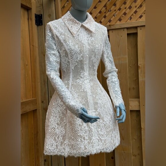 🆕 BRONX & BANCO 🧿 NWOT Adelaide White Lace Bridal Mini Dress, Sz XS US 2 - Picture 5 of 16